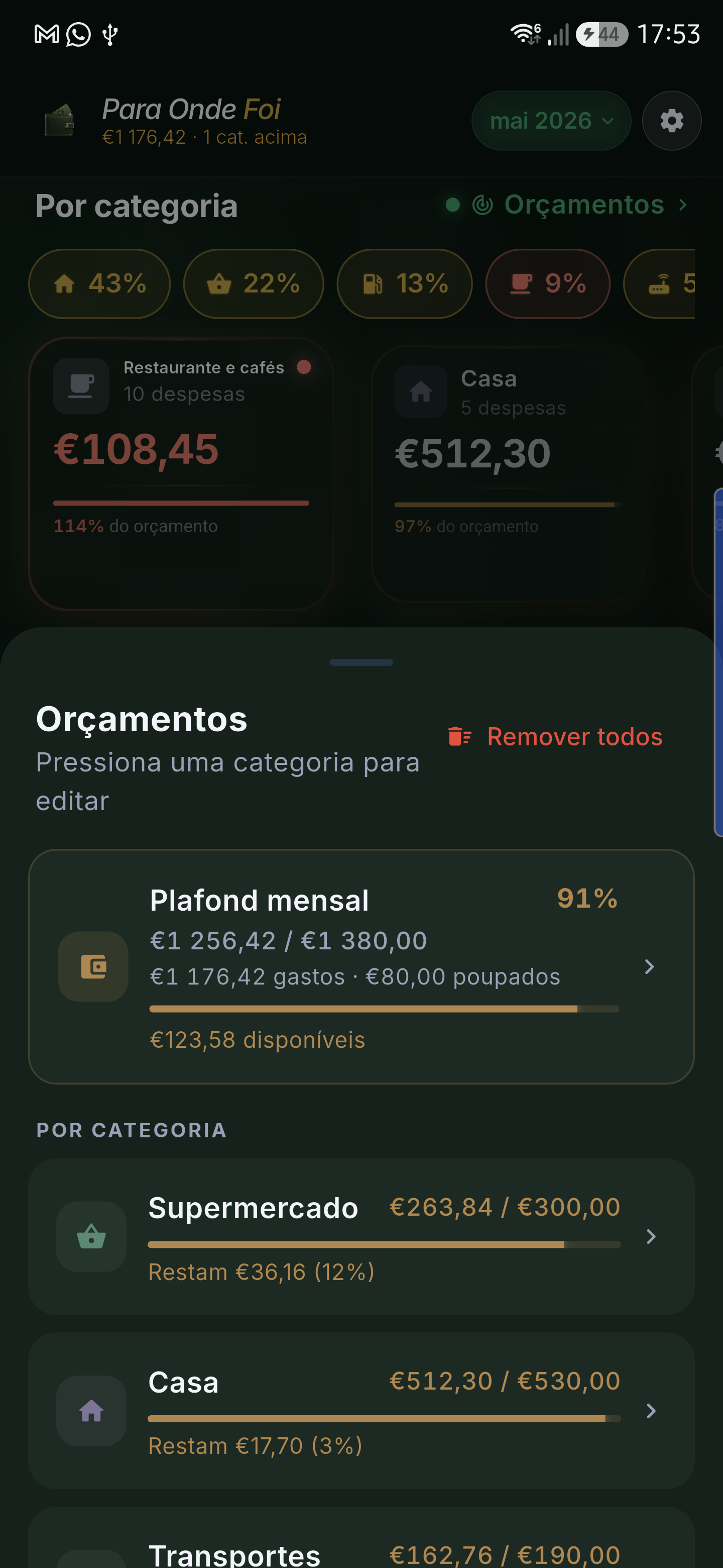 Categorias e orçamentos