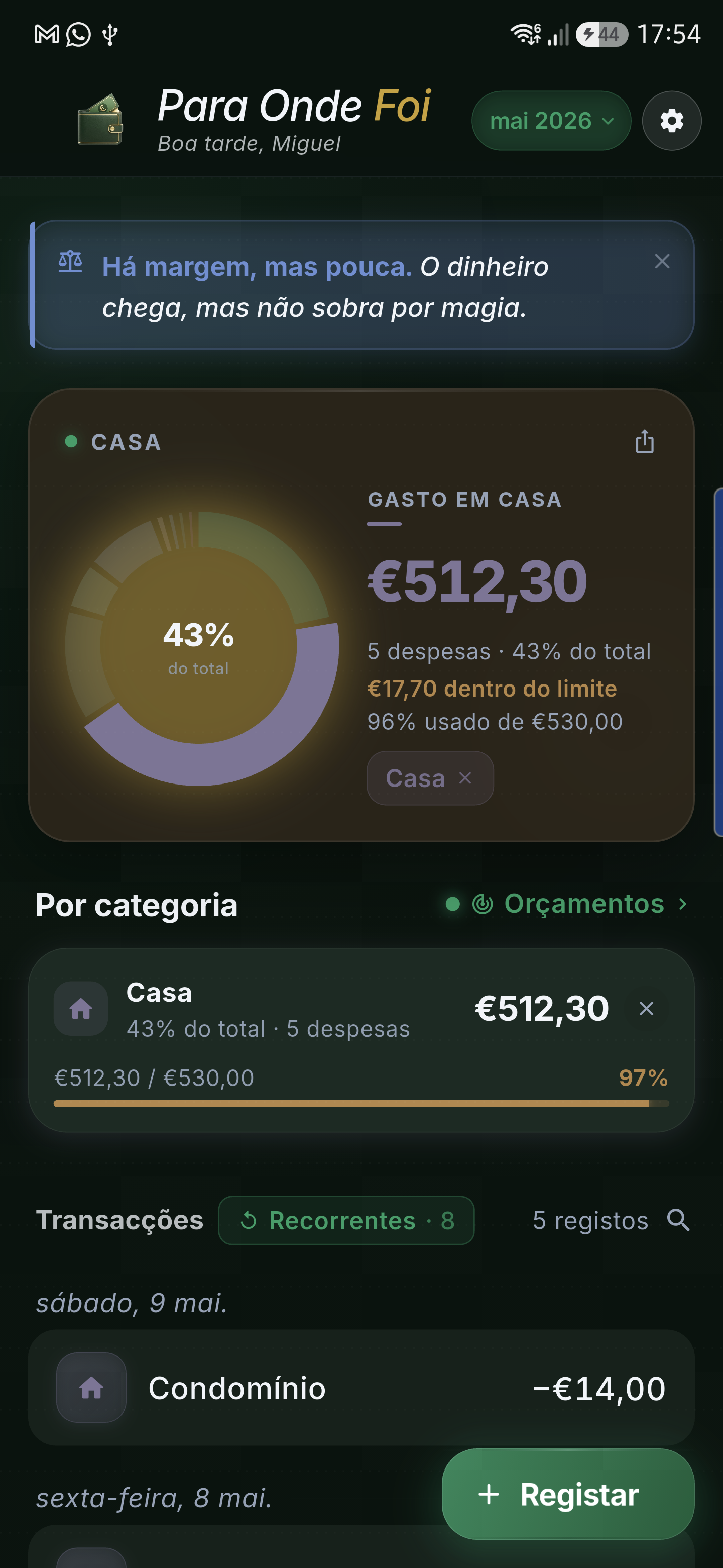 Alerta de orçamento